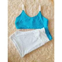 conjunto shorts academia multi color liso azul e branco